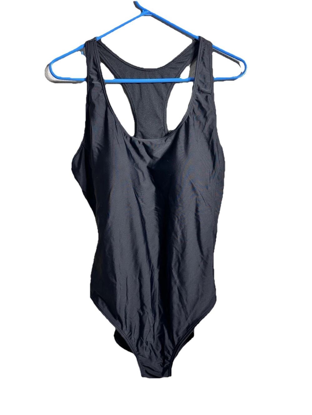 Nicole Miller Studio Black Racerback One Piece Swimsuit, 1X Plus, D Cup